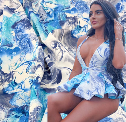FS091 Tie Dye Marble Scuba Stretch Knit Fabric & Spandex Sportswear Swim Fabric