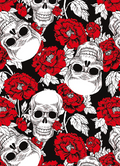 Gothic Skull & Red Rose Fabric