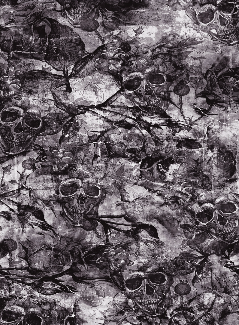 Grunge Floral Gothic Skull Fabric