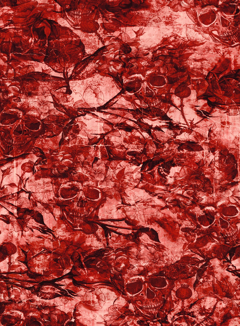 Grunge Floral Gothic Skull Fabric