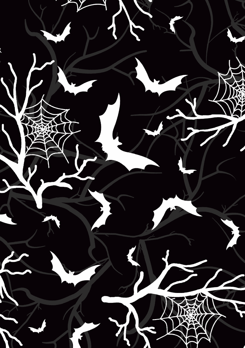 Halloween Bat & Spider Web Print Jersey Fabric