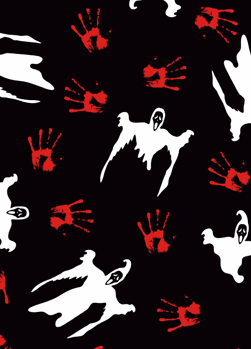 Halloween Ghost & Bloody Hand Print Jersey Fabric