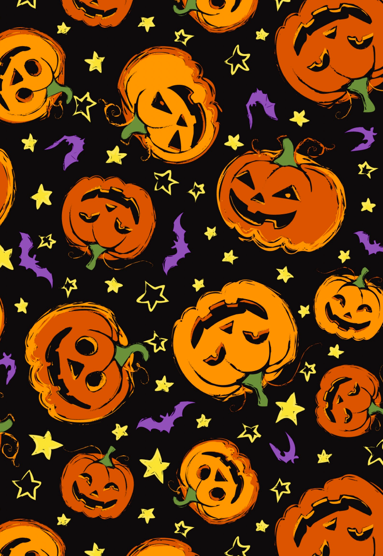 Halloween Pumpkin Faces Jersey Fabric