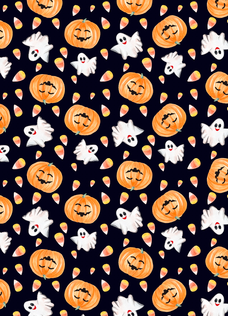 Halloween Pumpkin, Ghost & Candy Corn Jersey Fabric