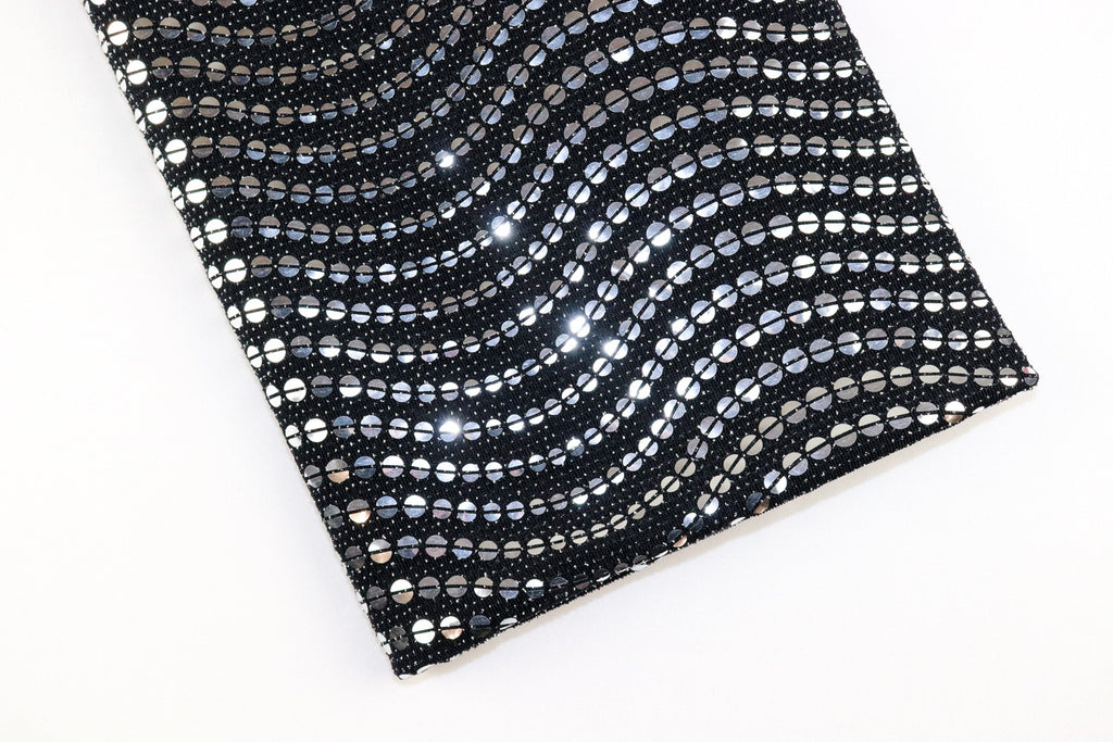Shiny Metallic Fabrics - Black with Round Silver Sequins 