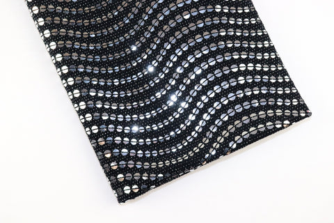 FS1223 Shiny Metallic Foil Silver Circle wave Sequins Lurex Nylon Stretch Fabric