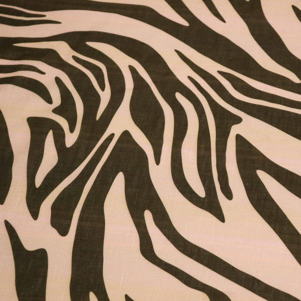 Beige & Black Zebra Animal Print Linen Look Fabric