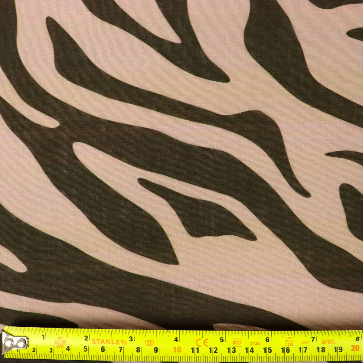 Beige & Black Zebra Animal Print Linen Look Fabric