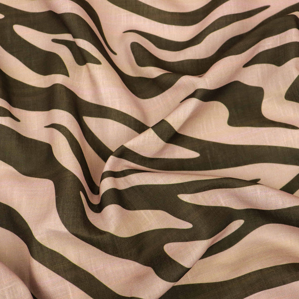 Beige & Black Zebra Animal Print Linen Look Fabric