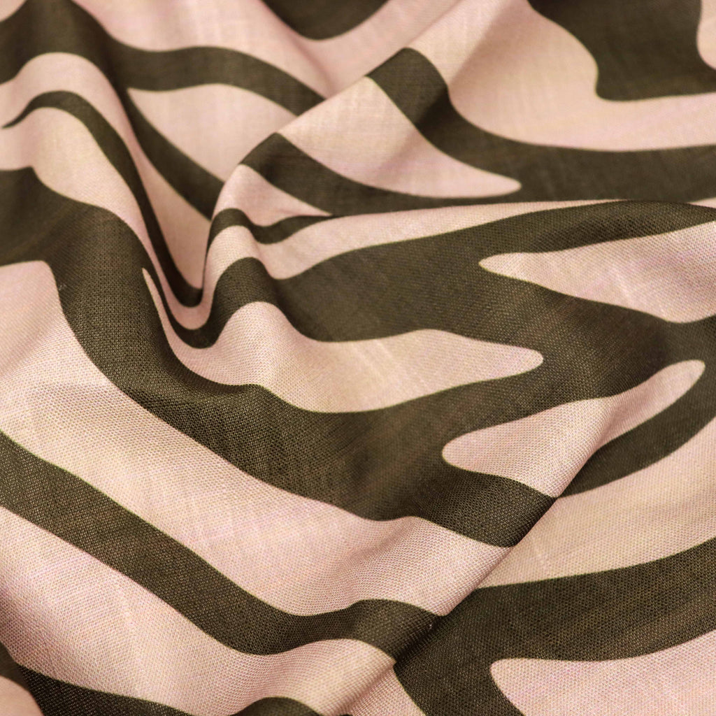 Beige & Black Zebra Animal Print Linen Look Fabric
