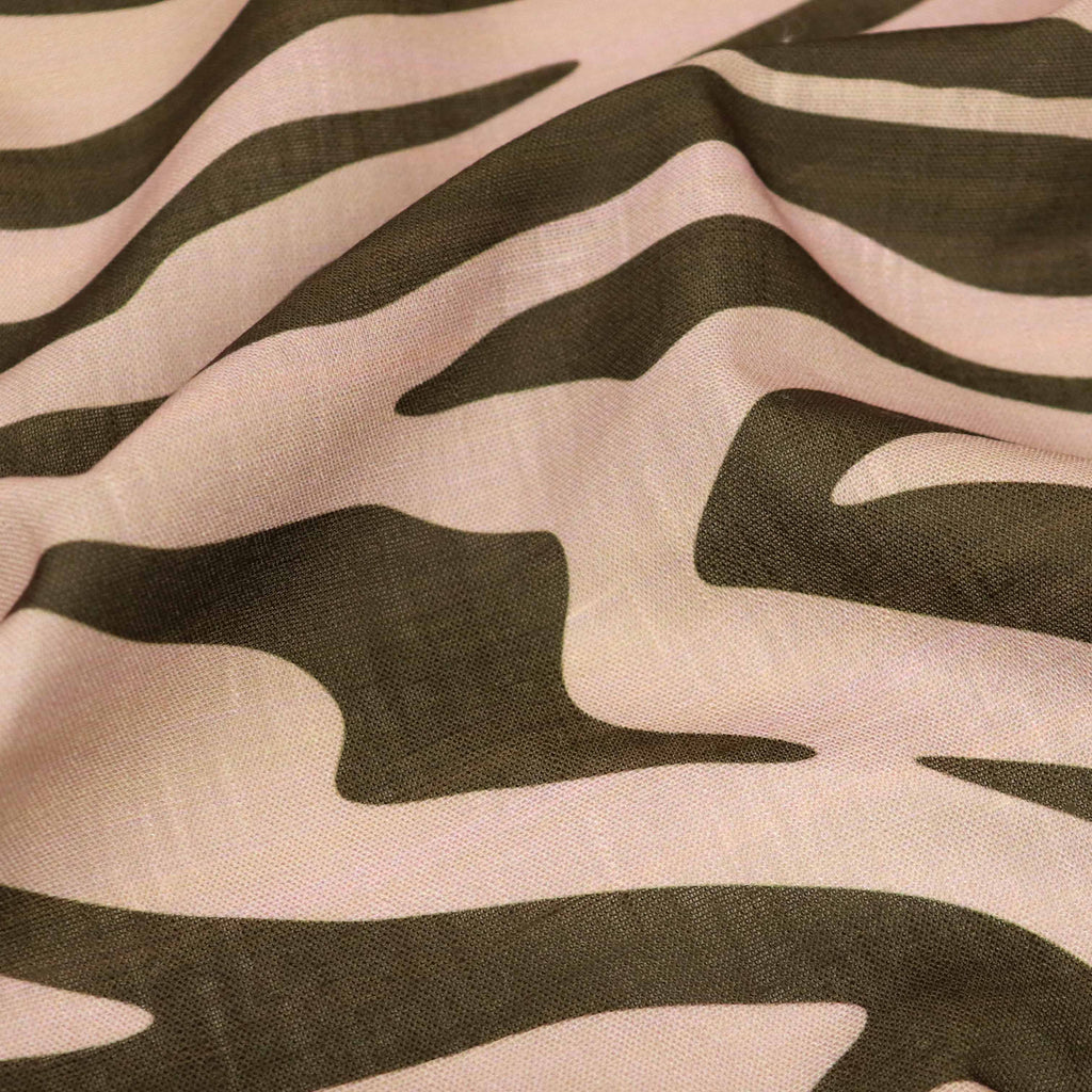 Beige & Black Zebra Animal Print Linen Look Fabric