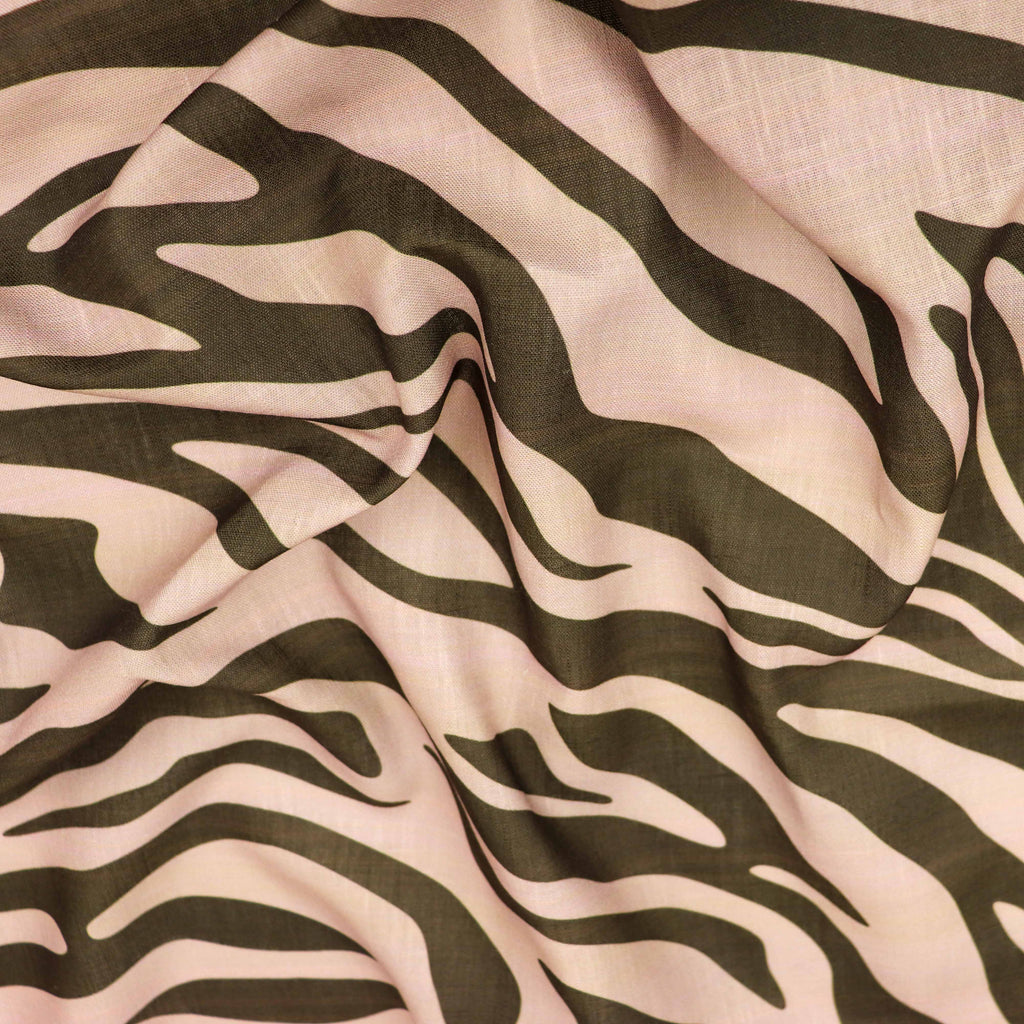 Beige & Black Zebra Animal Print Linen Look Fabric