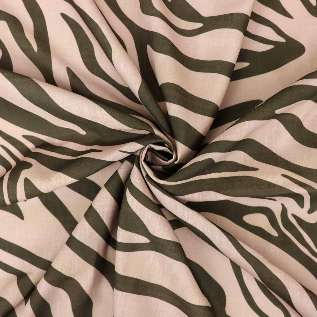 Beige & Black Zebra Animal Print Linen Look Fabric