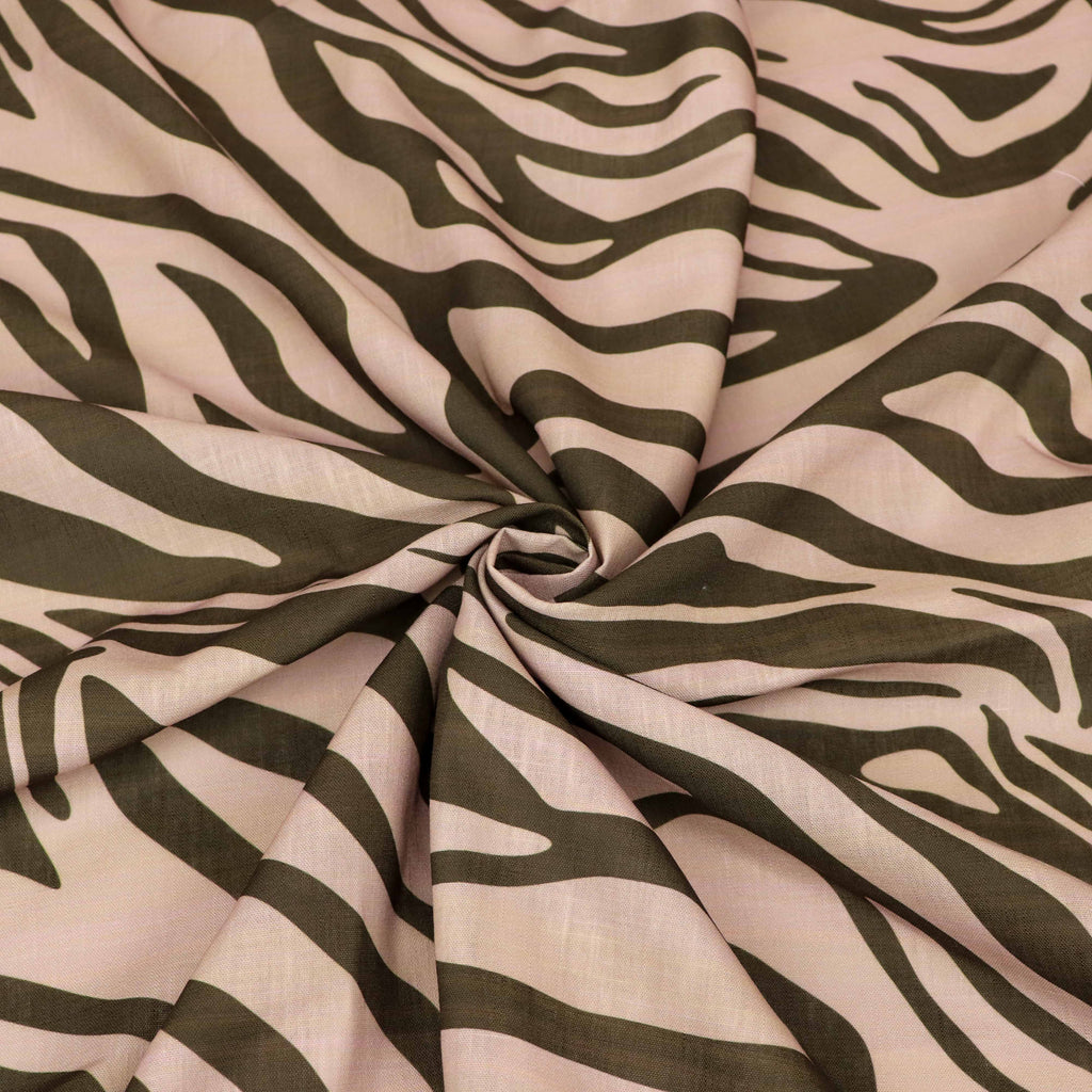 Beige & Black Zebra Animal Print Linen Look Fabric