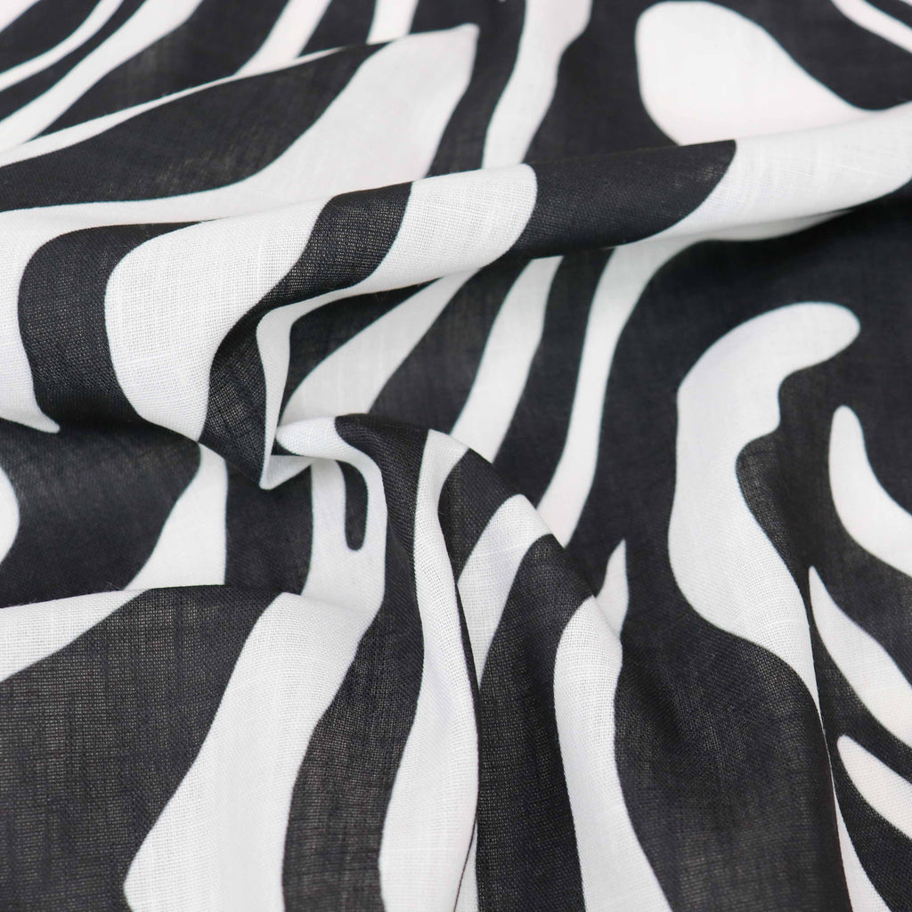 Black & White Zebra Animal Print Linen Look Fabric