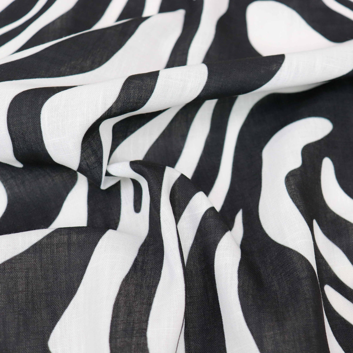 Black & White Zebra Animal Print Linen Look Fabric