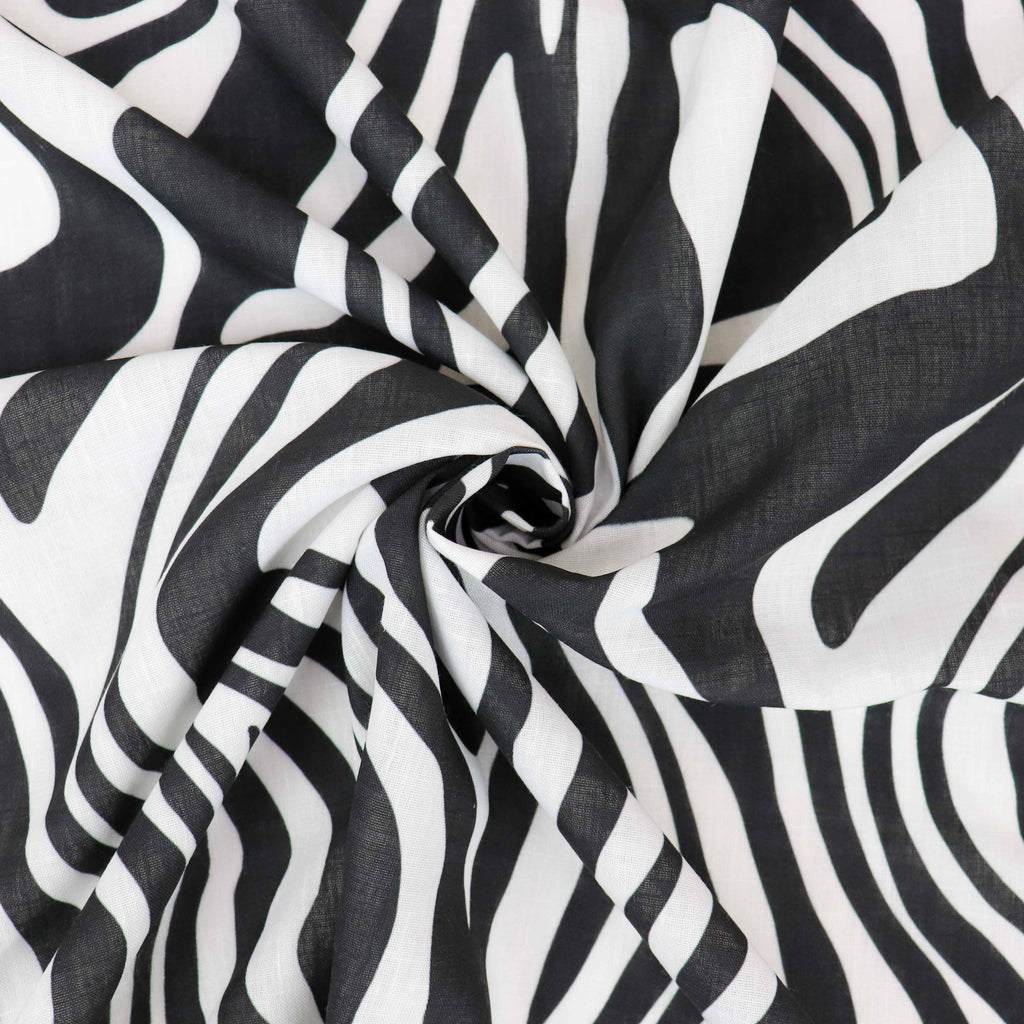 Black & White Zebra Animal Print Linen Look Fabric