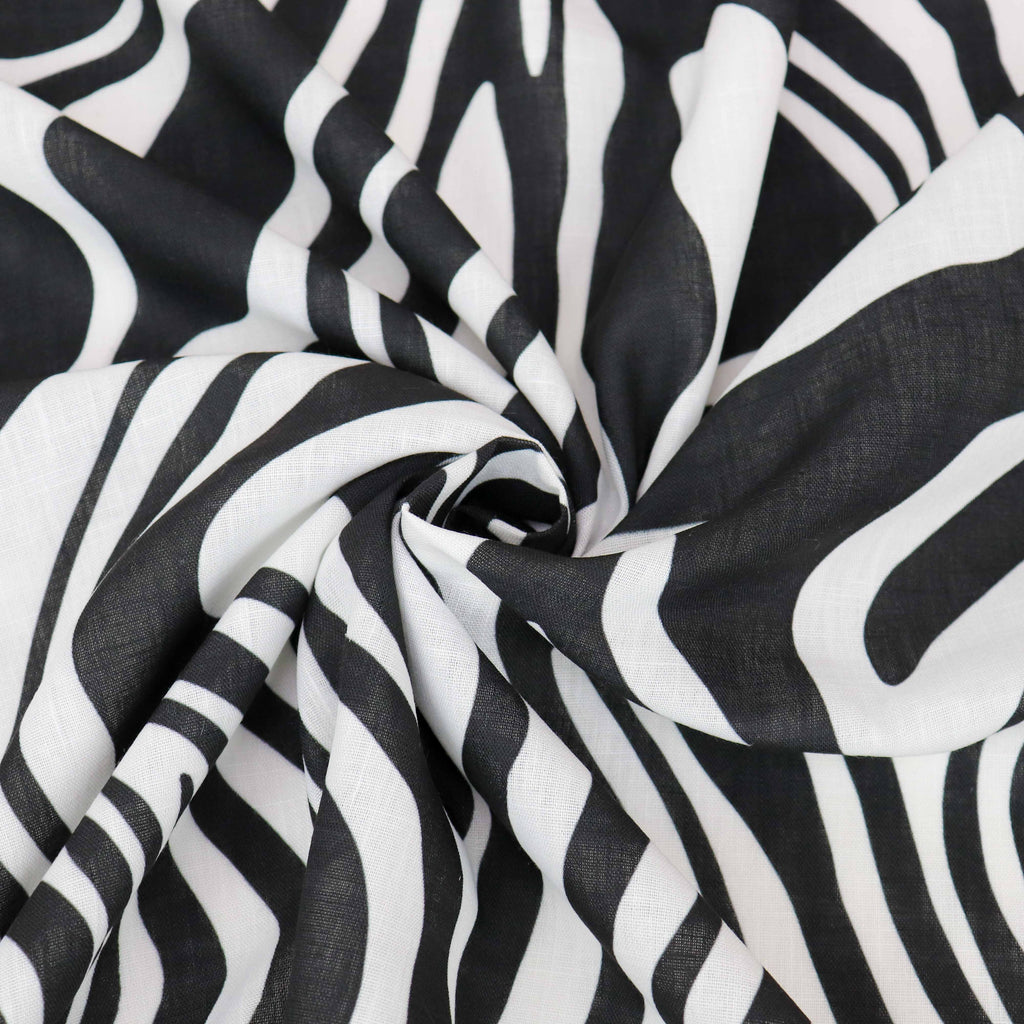 Black & White Zebra Animal Print Linen Look Fabric