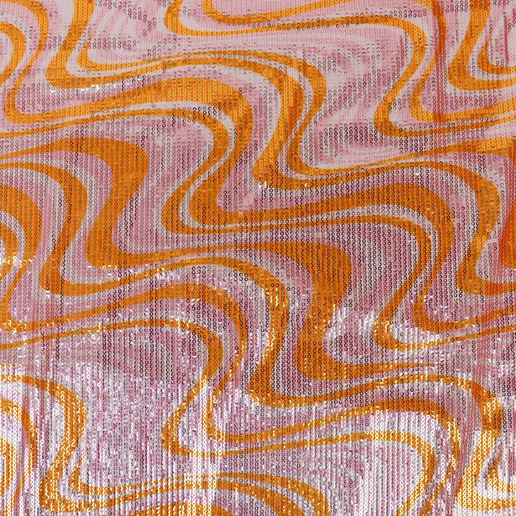 Pink & Orange Geometric Print Stretch Sequin Fabric