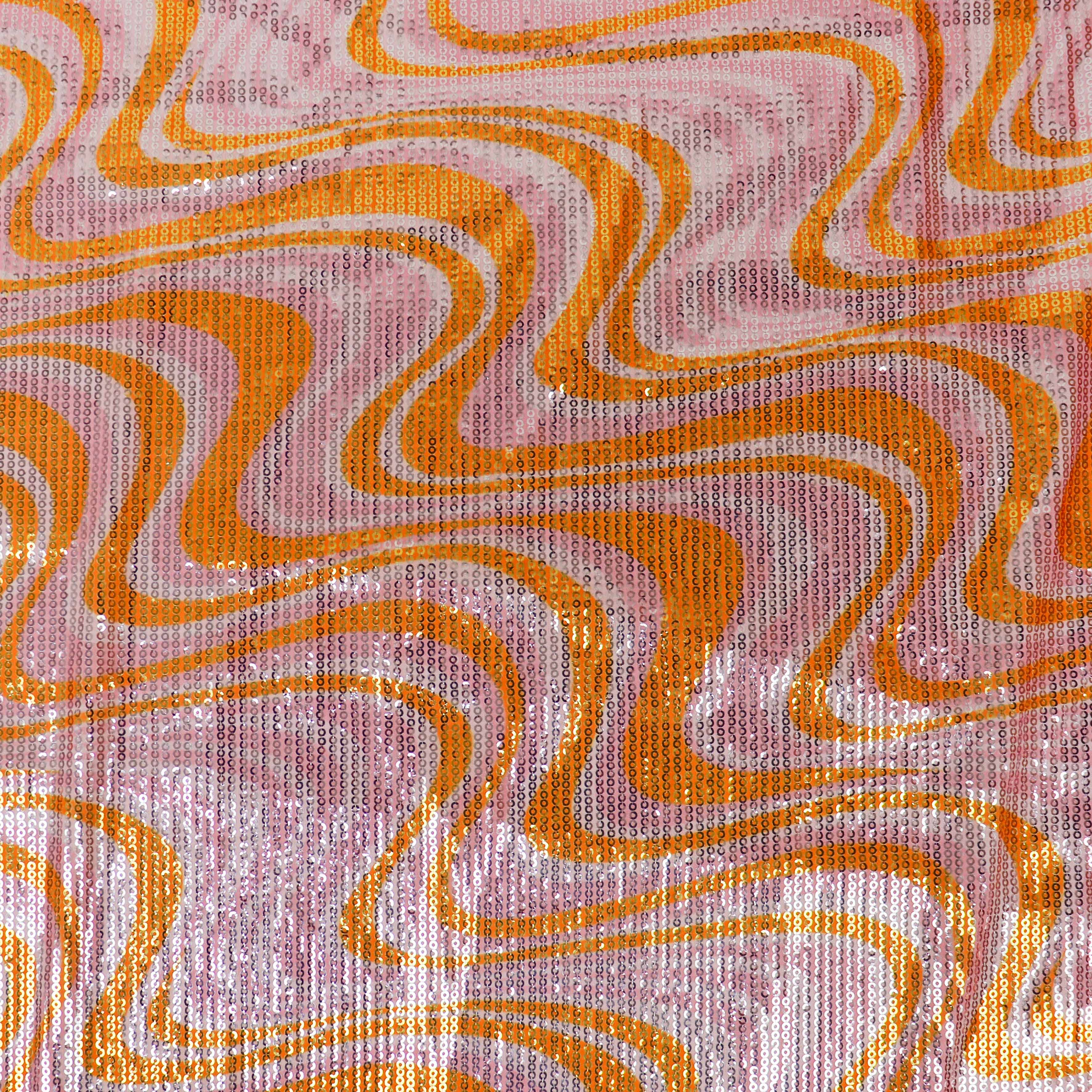 Pink & Orange Geometric Print Stretch Sequin Fabric