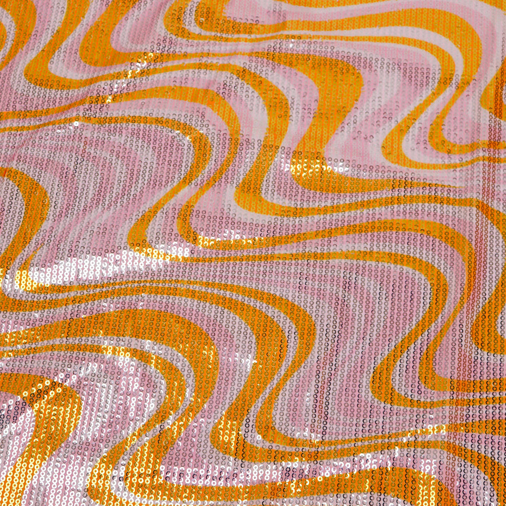 Pink & Orange Geometric Print Stretch Sequin Fabric
