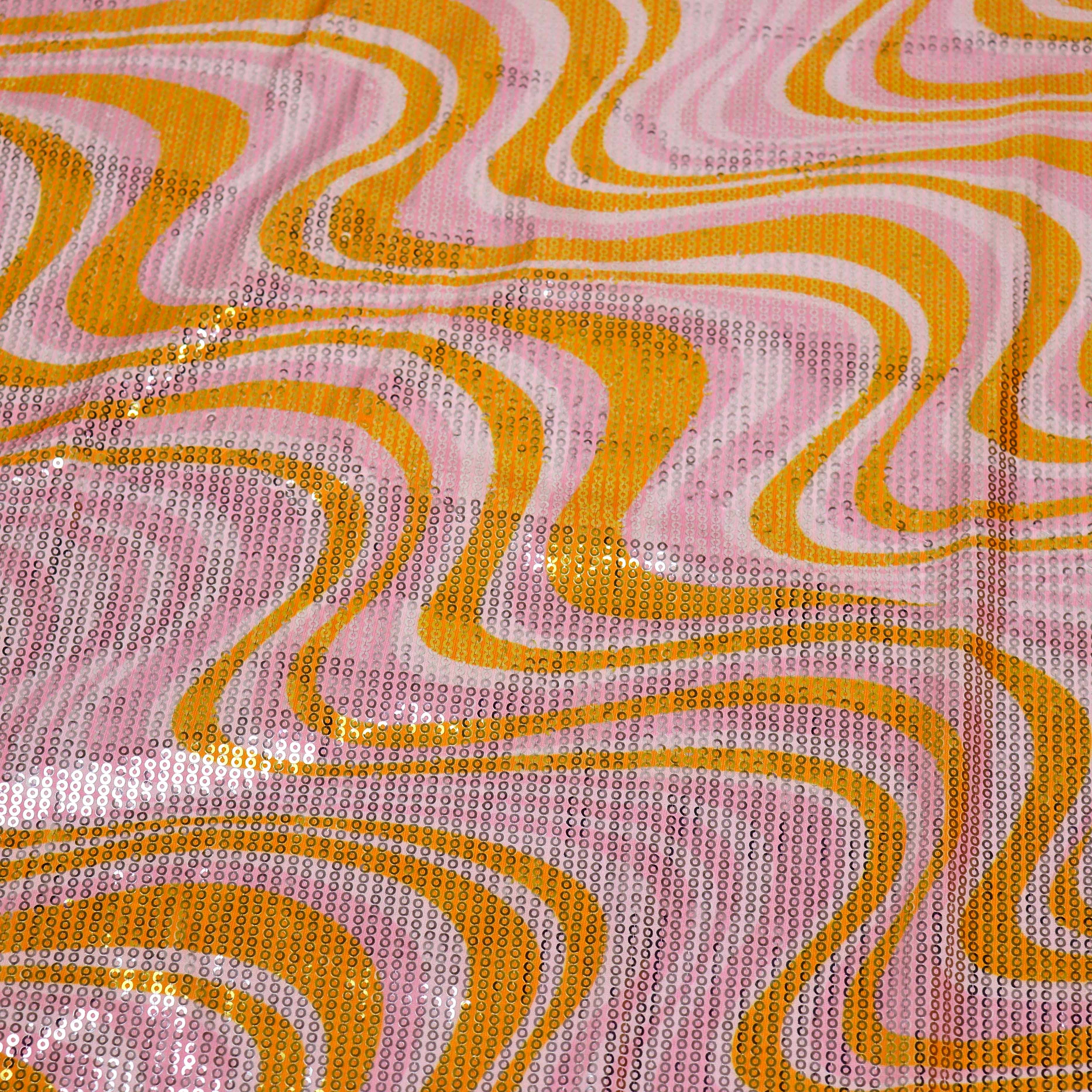 Pink & Orange Geometric Print Stretch Sequin Fabric