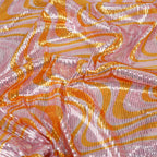 Pink & Orange Geometric Print Stretch Sequin Fabric