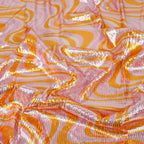 Pink & Orange Geometric Print Stretch Sequin Fabric