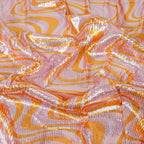 Pink & Orange Geometric Print Stretch Sequin Fabric