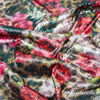 Brown Leopard & Red Rose Floral Print Stretch Sequin Fabric