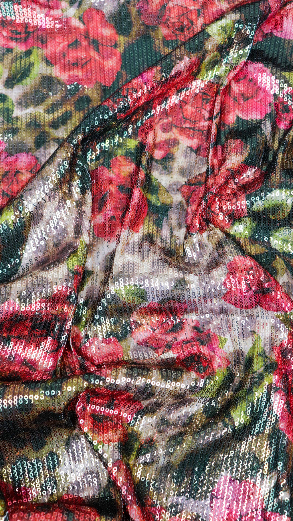 Brown Leopard & Red Rose Floral Print Stretch Sequin Fabric