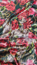 Brown Leopard & Red Rose Floral Print Stretch Sequin Fabric