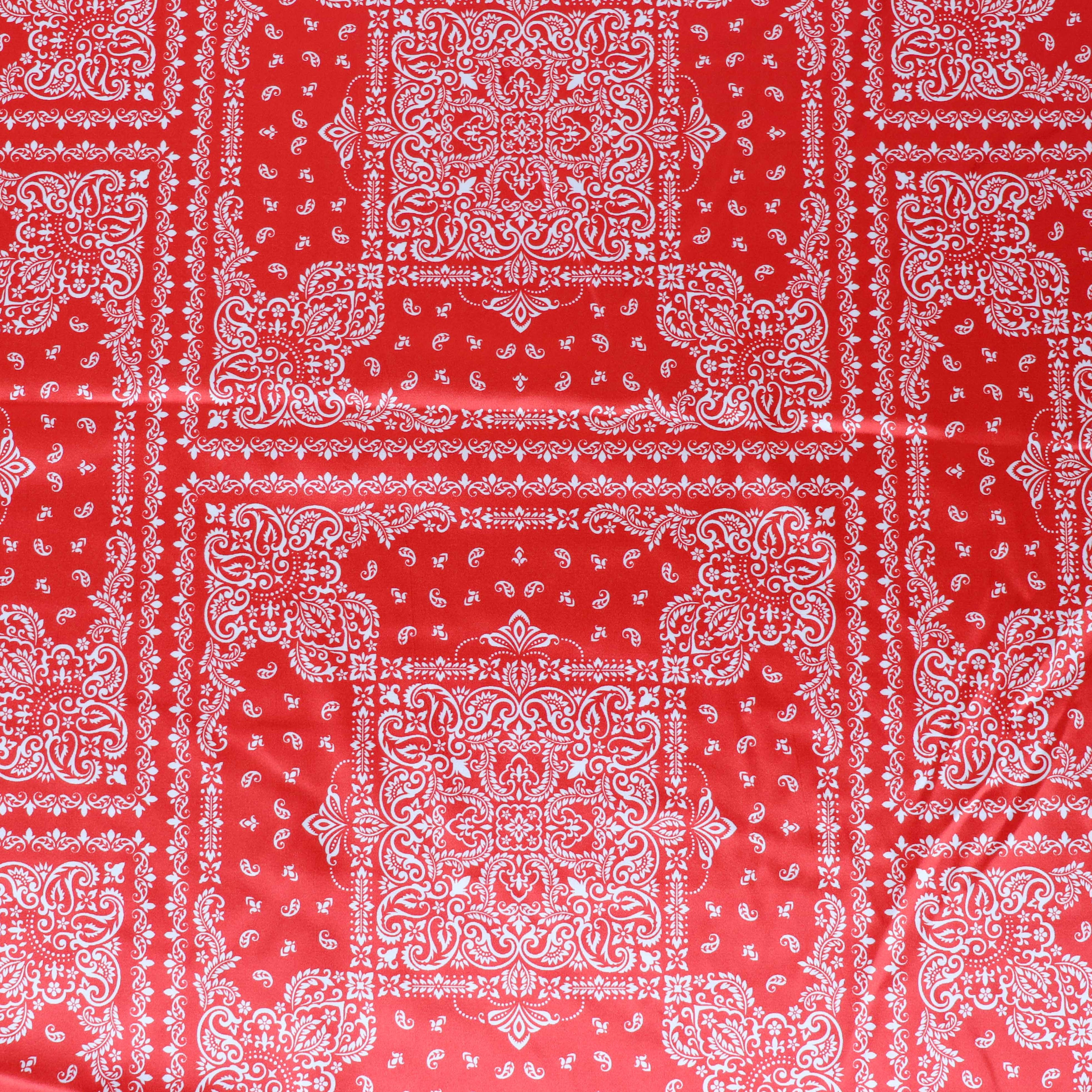Red Bandana Paisley Print Stretch Satin Dress Fabric