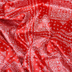 Red Bandana Paisley Print Stretch Satin Dress Fabric
