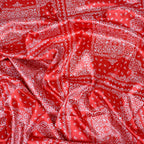 Red Bandana Paisley Print Stretch Satin Dress Fabric