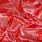 Red Bandana Paisley Print Stretch Satin Dress Fabric