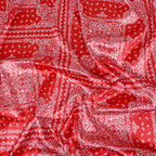 Red Bandana Paisley Print Stretch Satin Dress Fabric
