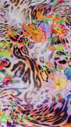Floral Leopard Animal Print Stretch Satin Dress Fabric