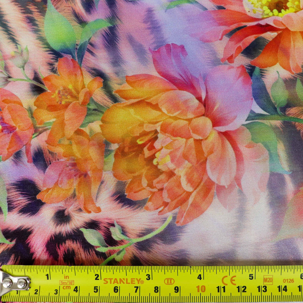 Floral Leopard Animal Print Stretch Satin Dress Fabric