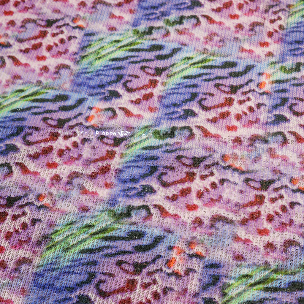 Pastel Multicolour Leopard Print Stretch Sequin Fabric