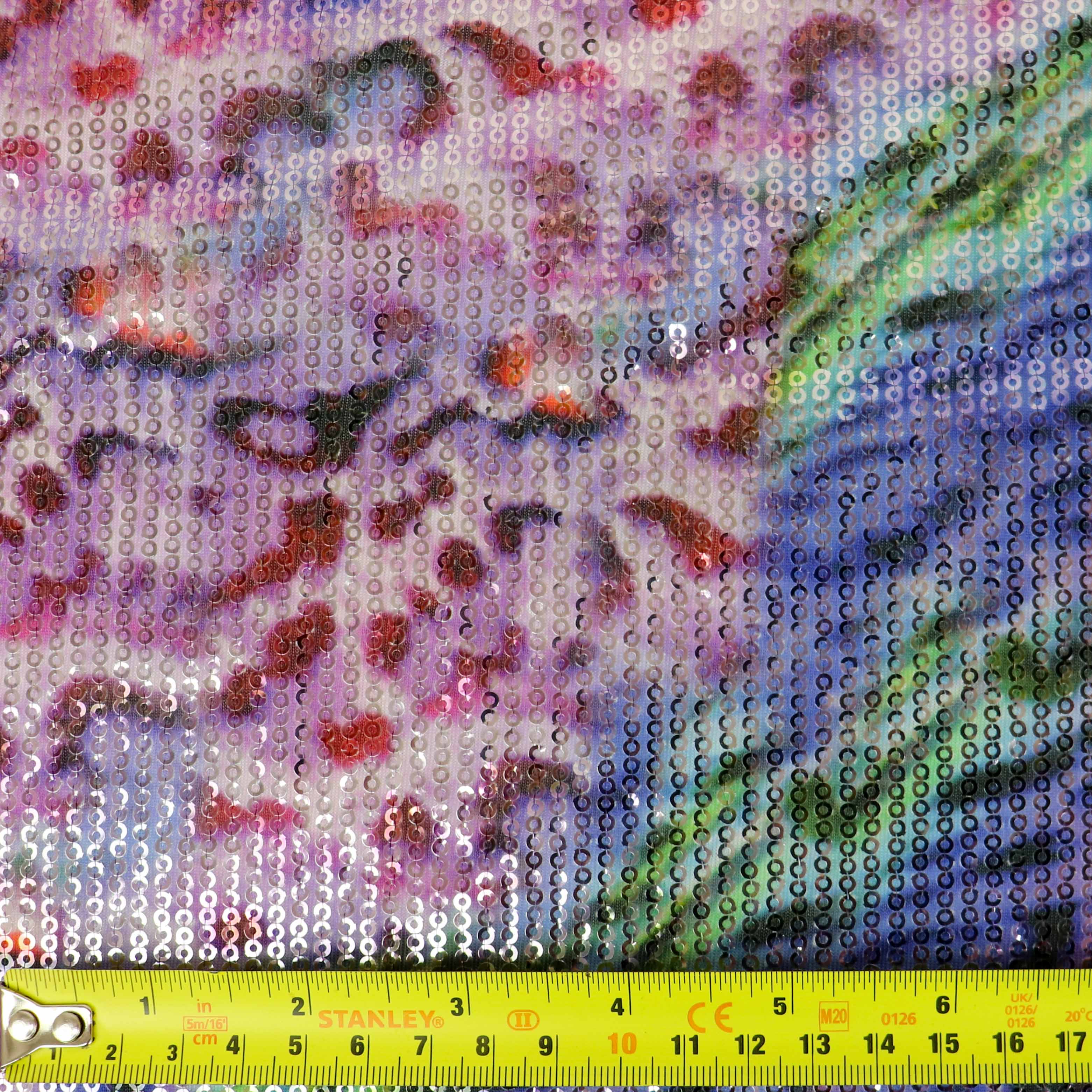 Pastel Multicolour Leopard Print Stretch Sequin Fabric