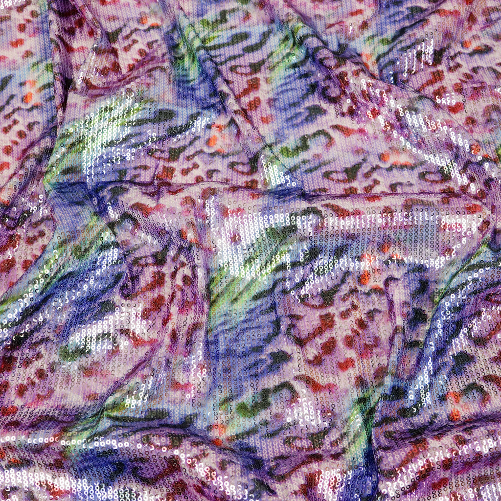 Pastel Multicolour Leopard Print Stretch Sequin Fabric
