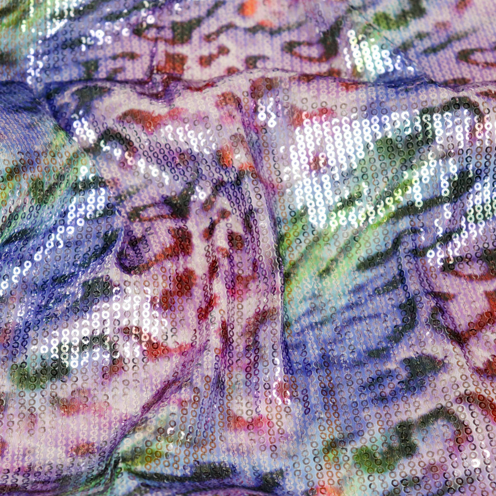 Pastel Multicolour Leopard Print Stretch Sequin Fabric