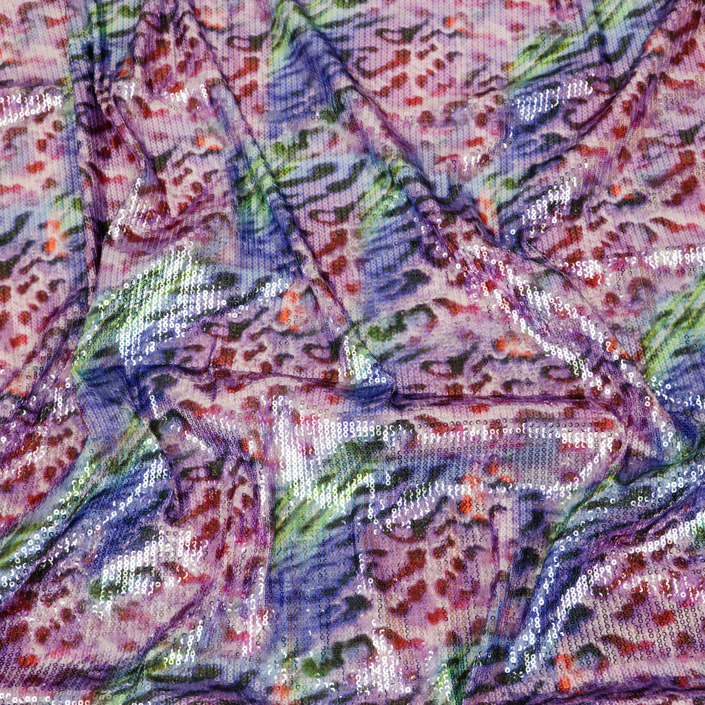 Pastel Multicolour Leopard Print Stretch Sequin Fabric