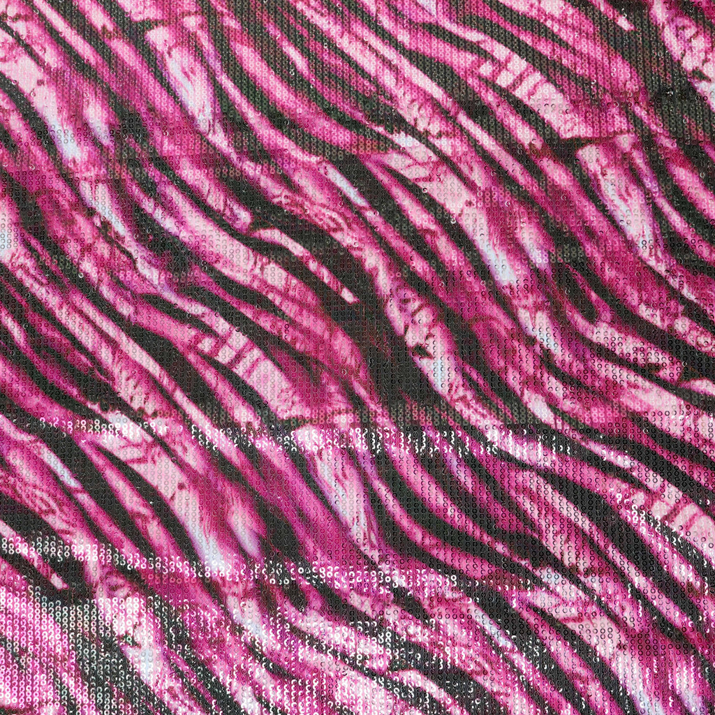 Pink Zebra Print Stretch Sequin Fabric