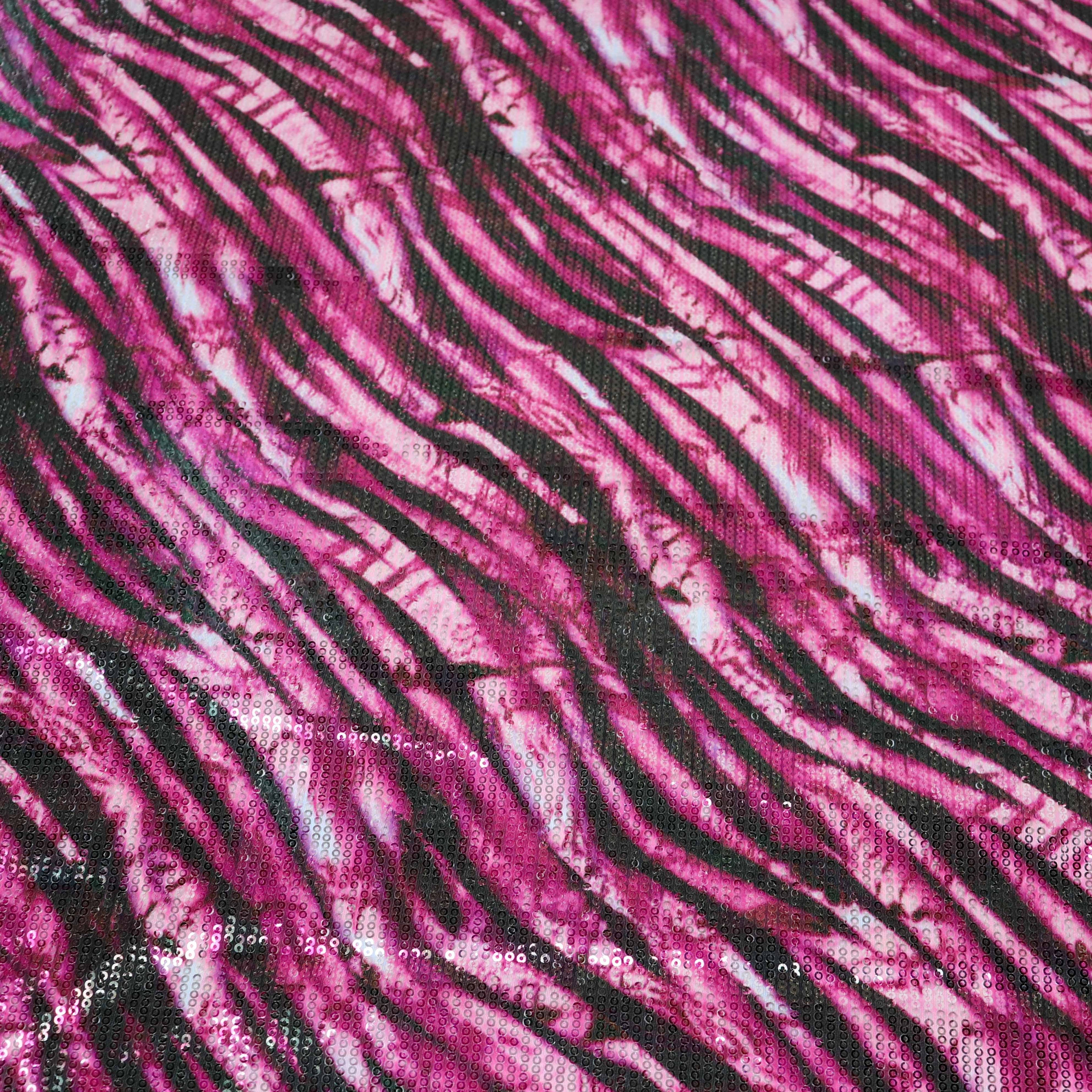 Pink Zebra Print Stretch Sequin Fabric