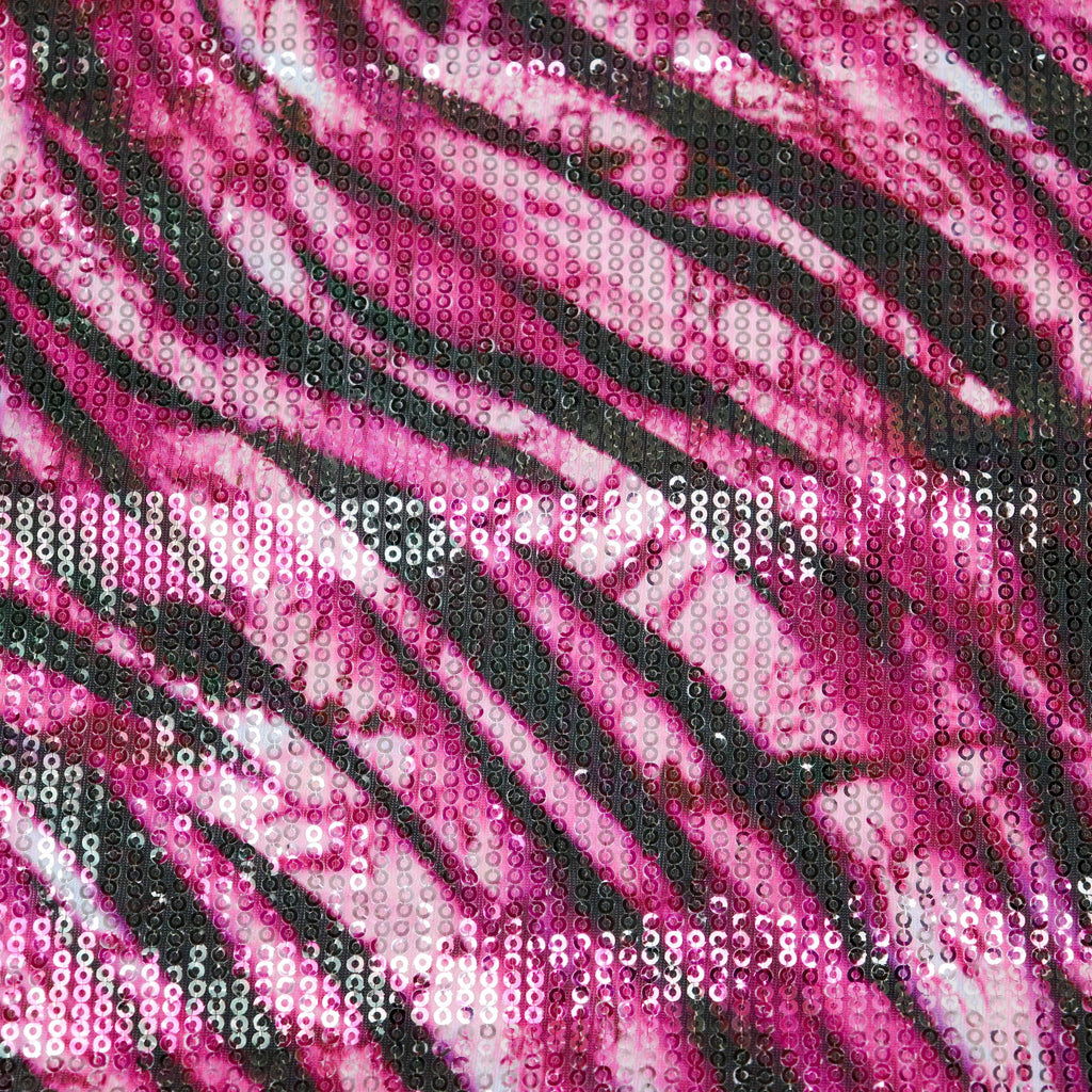 Pink Zebra Print Stretch Sequin Fabric