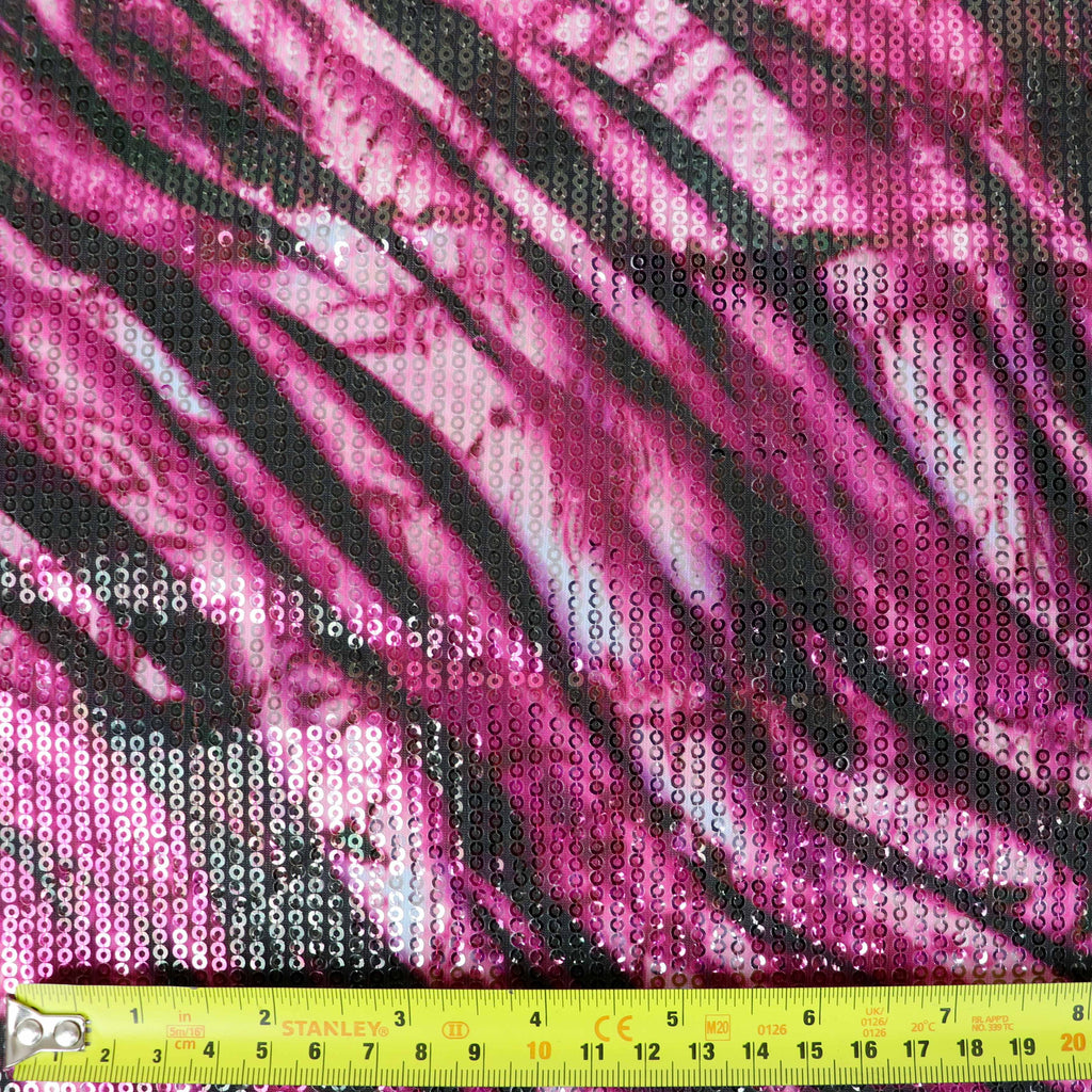 Pink Zebra Print Stretch Sequin Fabric