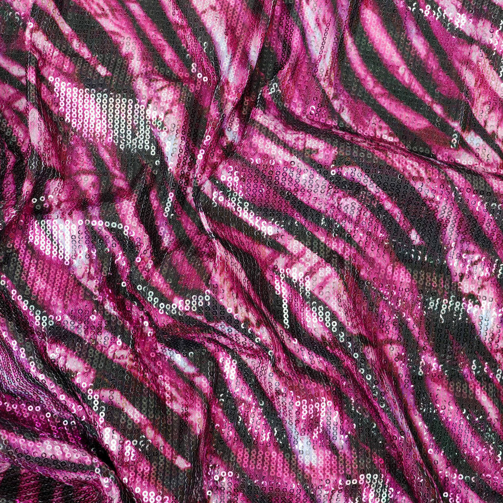 Pink Zebra Print Stretch Sequin Fabric