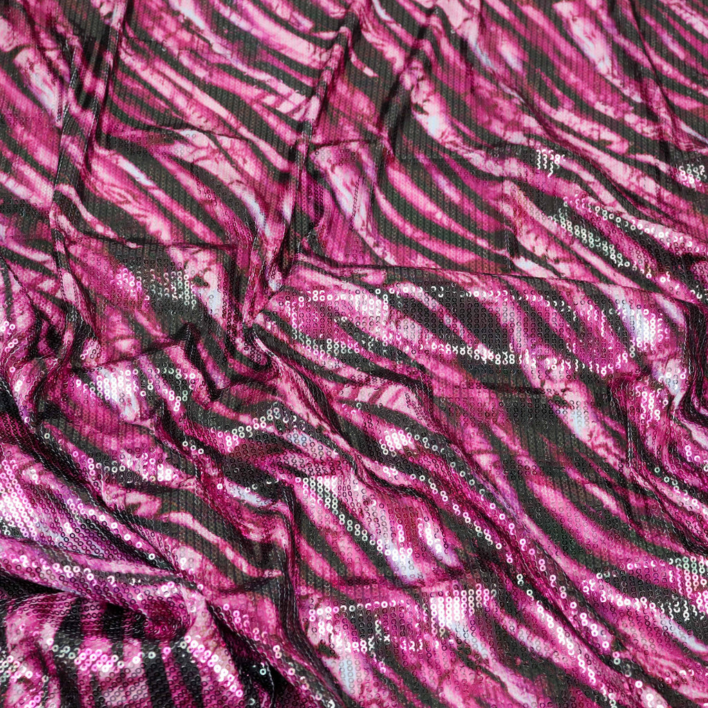 Pink Zebra Print Stretch Sequin Fabric